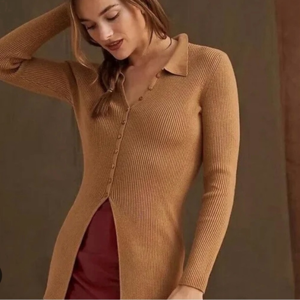 Anthropologie Camel Ribbed Sweater